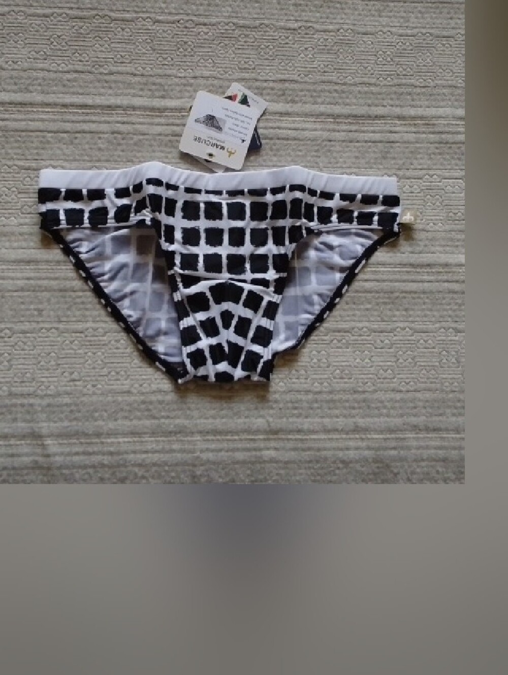 Marcuse Men's Black & White Check Swim Trunks